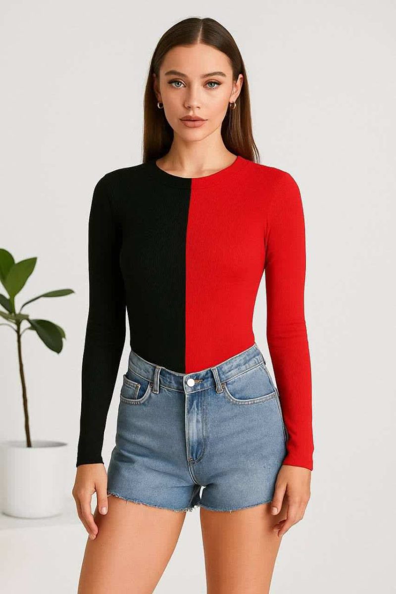 بادی استین بلند دو رنگ(پک 5 عددی)