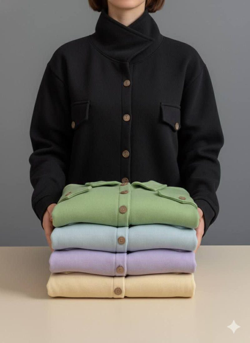 کراپ کت جلو دکمه جیب دار(پک 6 عددی)