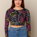 کراپ یقه گرد استین بلند(پک 6 عددی)